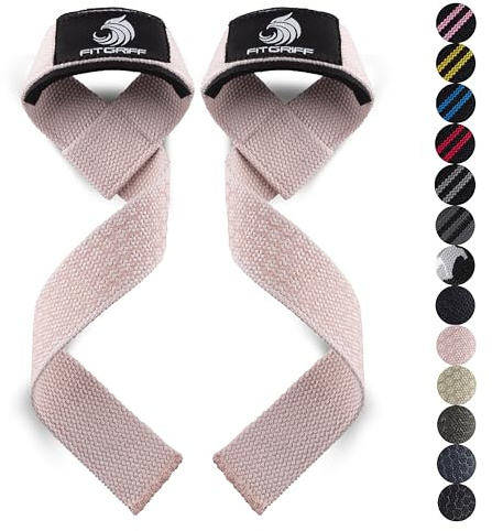 Fitgriff® Dragremmar (vadderade) för styrketräning, bodybuilding, fitness – korslyftningsremmar – lyftremmar – för kvinnor och män (rosa (silikon), standardstorlek (över 16 cm handledsomkrets))