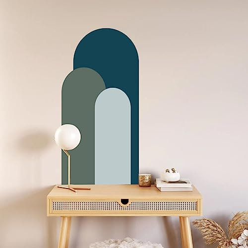 Uonlytech Sticker Mural Arc Forme Géométrique Moderne Peler Et Papier Peint Auto-Adhésif Amovible Autocollant Boho Décor Mural Pour Salon Bleu