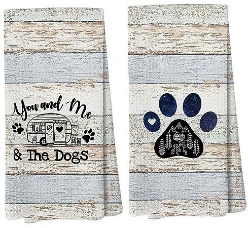 Liosei You and Me and The Dogs Camping Kitchen Towels, Camping Dish Towels, Dog Kitchen Towel, Camper Gifts for Women Men, RV Decor, Campsite Decor, Camping Supplies for RV Campers 16x24 in Set of 2