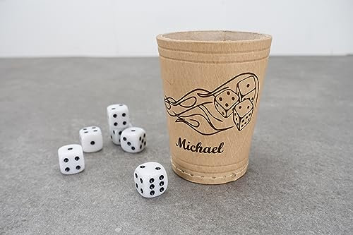 Garage-SixtySix Knobelbecher Motiv: Flames | Echt Leder Würfelbecher | inkl. 6 Würfeln