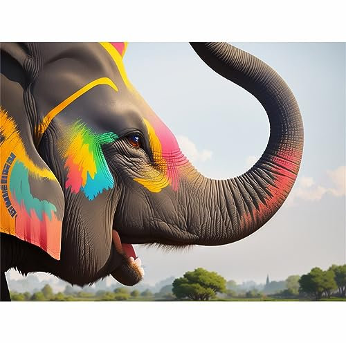 TWYYDP Puzzle 1000 Teile Aus Holz,Tier-Elefant-Doodle Holzpuzzle,Puzzle für Erwachsene
