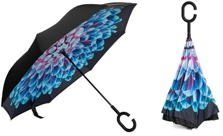 Braty Decorations Seitenverkehrter Stockschirm, Innovativer Regenschirm, Doppelschichtiger Regenschirm, Umgekehrter Regenschirm, Regenschirm mit C-förmigem Griff
