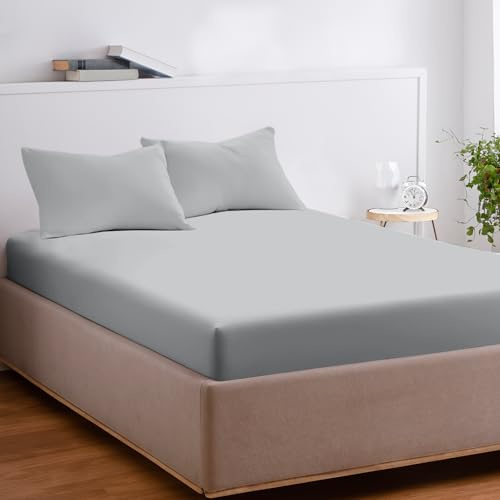 EKOSCIOUS 100% Tencel Lyocell Eucalyptus Sateen Soft Solid, King Size, 18'' Deep Pocket Fitted Bed Sheet, Grey - Cool & Softer than Bamboo and Silk Sheets