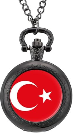Retro/Vintage Mechanische Taschenuhr,Leuchtend Roter Stern Und Mond,Republik-Türkiye-Flaggen-Design,Runde Anhänger-Halskette Für Männer Und Frauen – Geschenk Zum Geburtstag,Jahrestag,Weihnac