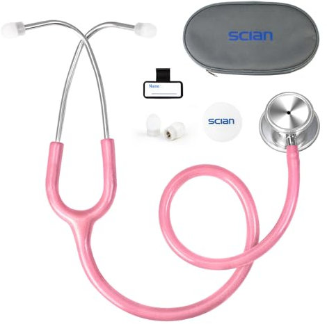 Stetoscopio SCIAN a doppia testa, classico, in acciaio inox con accessori e custodia per medici, infermieri, bambini e adulti(rosa)