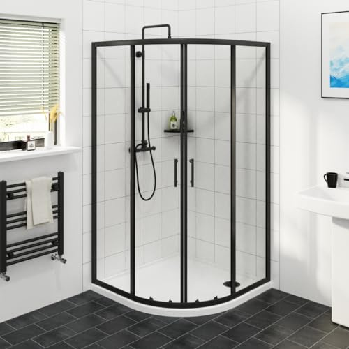 NRG 900 x 900mm Quadrant Shower Enclosure Sliding Door 6mm Easy Clean Glass | Matte Black Framed, Easy Clean Glass, Tall 1900mm, Double Sliding Doors, 20mm Wall Adjustment, No Tray