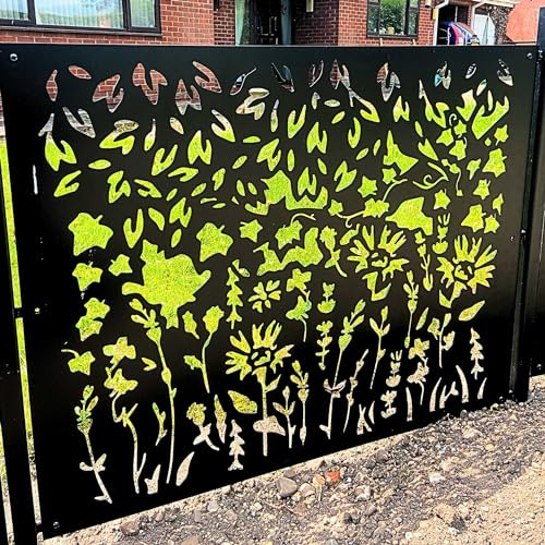 Four Seasons Metal Fences Panels Posts 1.15x1m Decorative Gardens Steel Fencing Screens Privacy Patio Divider Screening Ideas Steel Laser Cut Deck Railing Gate Trellis (Summer Fence Panel and 2 Posts)