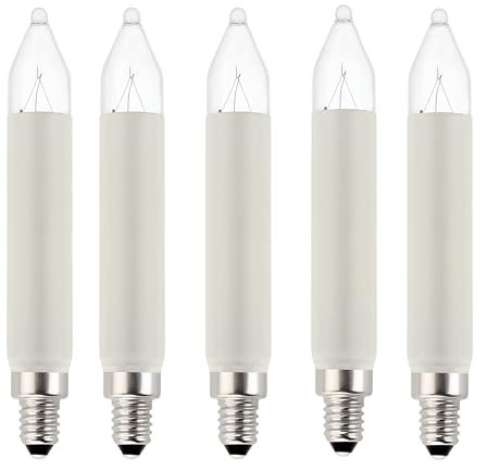MeetUs 5 Stück 3W 8V E10 Ersatz-Kerzen für Schwibbogen,Kleinschaftkerze für Weihnachtsbaum Kerzen Lichterketten innen und außen mit Brennstellen, Birnen für Lichterbogen,Warmweiß (E10/3W/8V, 5)