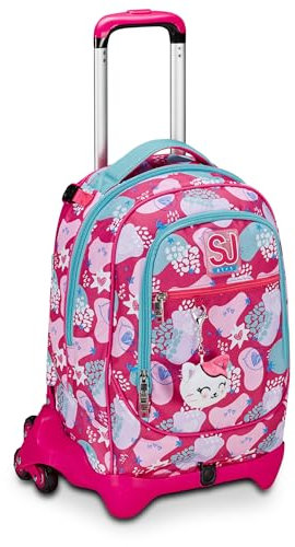 Seven SJ Gang Trolley Scuola Jack 3 Ruote, Rosa, PinkFur, 3 in 1, Triplo Uso, Zaino Con Carrello Sganciabile, Tasca Porta Borraccia e Crossover System, Zaino Scuola Elementare, Zaino Bambina