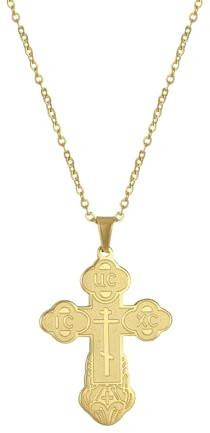 EUEAVAN Orthodoxes Kreuz Anhänger Halskette Edelstahl Klassisches Kreuz Anhänger Halskette Russisch-Orthodoxer Amulett-Schmuck Religiöse Halskette