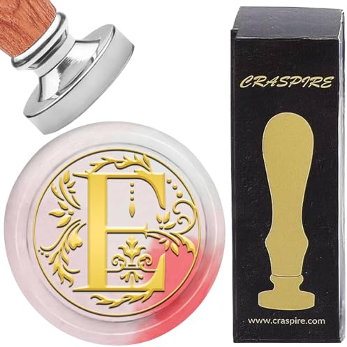 CRASPIRE Sello de Cera con Letra E Sello de Cera con Iniciales del Alfabeto Retro Sello de Cera Clásico Vintage 26 Letra AZ 25 mm Cabeza de Latón Chapada En Color Plateado Extraíble Mango