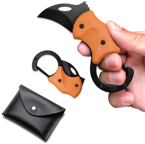 DDFF Couteau pliant, couteau pliant avec mousqueton, Cadeaux pour Hommes, Couteau EDC Pliable, couteau de camping en plein air, Couteau de Survie de Camping et Randonnée (couleur orange)