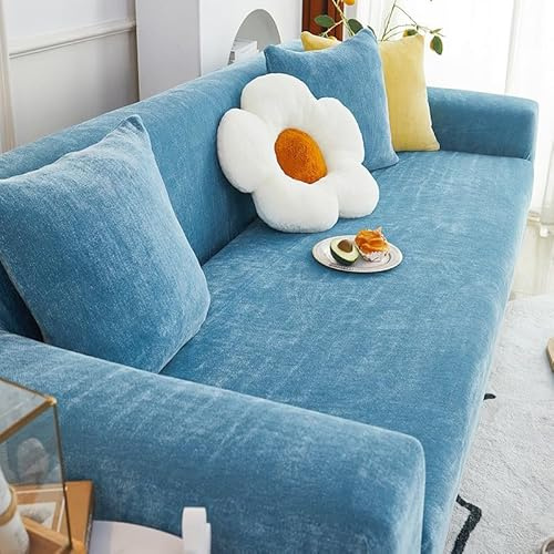 VanderHOME High Stretch Sofabezug Moderne Sofaüberwurf Chenille Strukturierter Elastische Sofahusse für Wohnzimmer Protector für Hunde Haustiere (4 Sitzer+1 Kissenbezug, Blau)
