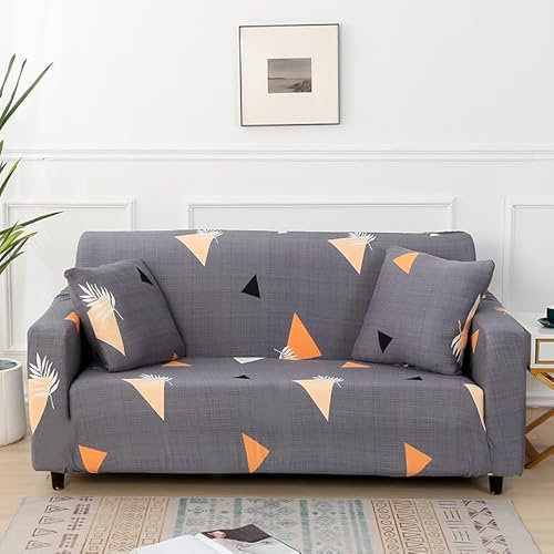 Sofaschoner Grau Orange Sofaüberwurf Weich Spandex Sofaschoner rutschfest Couch Überwurf Waschbare Sofa Überzug Sofabezug mit Elastischen Riemen Sofabezug L Form Pflegeleicht 2 Sitzer