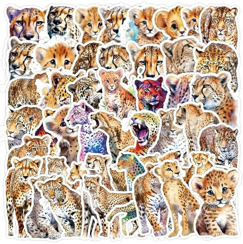 Cheetah Aufkleber 50 Stück - Skateboard Graffiti Stickers für Motorräder, Fahrrad, Snowboard, Gepäck, Laptop, Auto, Koffer - Wasserdichte Vinyl für Kinder und Jugendliche