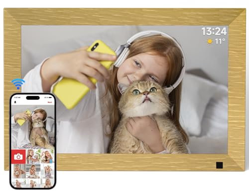 AHOWAI 10.1 Inch WiFi Digital Photo Frame Built in 32GB Memory, 1280x800 IPS LCD Touchscreen, Auto-Rotate and Audio, Quick and Easy Share Photos or Videos via the Frameo App, Best Gift for Favorite