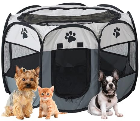 SAN LIKE Welpenauslauf, Welpenlaufstall 73x73x43cm, Tierlaufstall Faltbar für Kleintiere Hunde, Laufstall Hund, Pop-up Hundelaufstall Indoor/Outdoor für Hunde, Katzen, Hasen