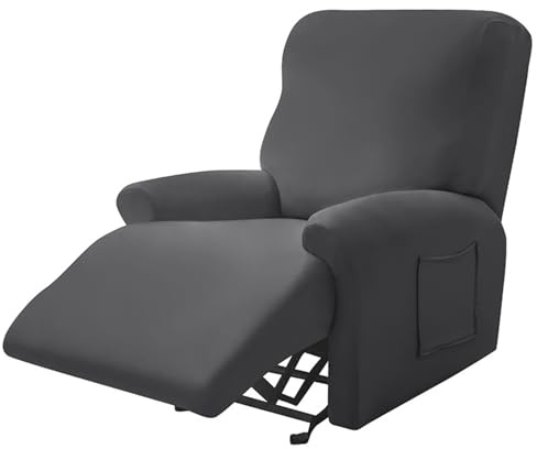 Surwin Sesselschoner für Relaxsessel mit Armlehnen, Stretchhusse für Relaxsessel Anti-Rutsch Fernsehsessel Bezug mit Taschen Sesselbezug Stretch Elastisch (1 Sitzer,25#Dunkelgrau)