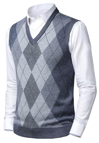 Btmpmcs Uomo Casual Argyle Gilet Inverno Spesso V-Collo Senza Maniche Maglione Classico Pullover Commerciale Maglieria Canotte Cardigan Panciotto Smanicato Golf