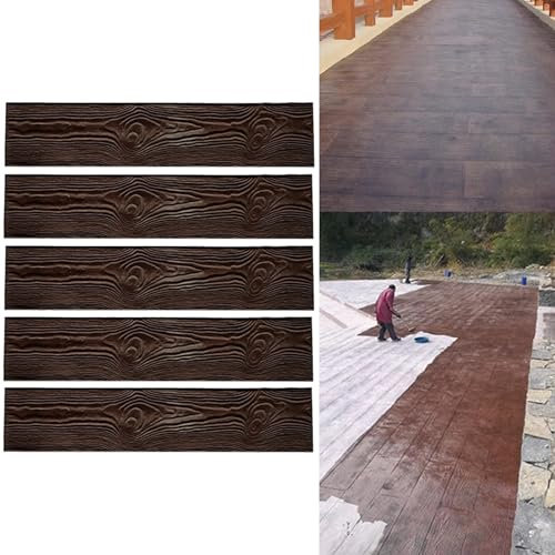 Blazea Moldes Hormigón Impreso Paquete de 5 Moldes para Sellos de Hormigón con Textura de Madera Sin Costuras, Tapetes Decorativos para Estampar en Hormigón para Exteriores, 120 X 25 Cm