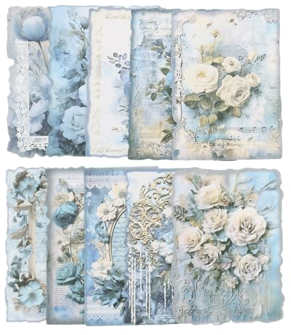 QUARKZMAN 60Stk Strukturiertes Scrapbook Papier Vintage Scrapbooking Papier Handgemachtes Bastel Papier für Journaling Zubehör Junk Journal Kunst Bastel Papier Dunkel Blau
