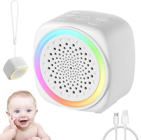Oskuglin White Noise Machine Baby, 26 Suoni, Luce Notturna USB-C, Bianco | 26 suoni: rumori bianchi, suoni naturali e ninne nanne; luce notturna multicolore, timer 15/30/60 min
