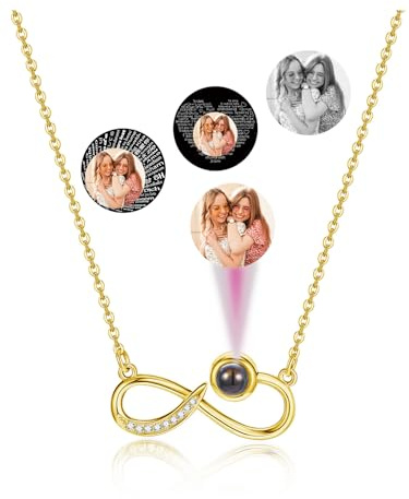 PiercingJak Personalisierte Halskette Bild Projektion Kette mit Foto im Stein Infinity Unendlichkeitszeichen Anhänger Liebe Freundschaft Schmuck Süße Geschenke für Damen Frauen Mädchen Freundin