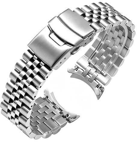 Juntan Stainless Steel Curved Ends Tapered 18mm Metal Watch Band Flexible Watch Strap Replacement Bracelet Deployment Double Flip Lock Buckle Silver Black