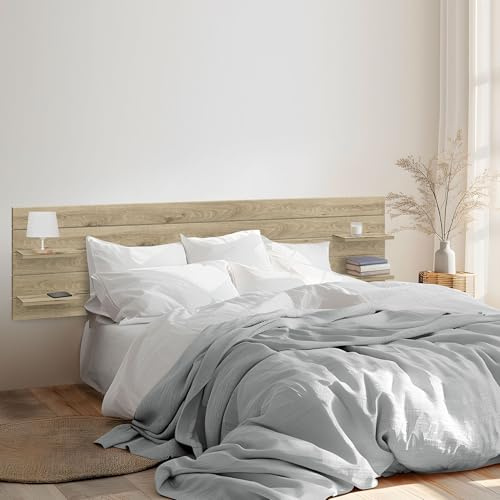 DHOME Cabecero con Estantes de Madera reciclada DM Colgante Pared Estilo Palet Cama Vintage Nordico Herrajes incluidos (Palet Horizontal, Cambrian Madera, 220cm)
