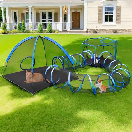Tivray Outdoor-Katzengehege, Katzenzelt Playpen mit Tunnel, 4Pack (4in1)