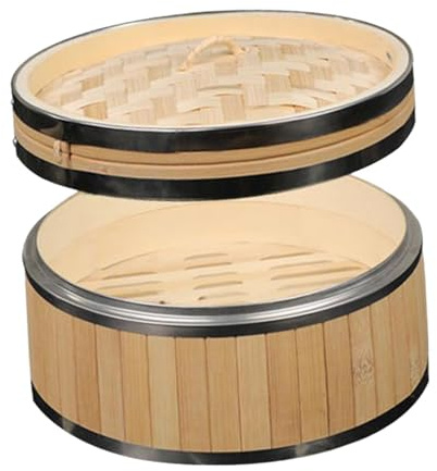 JISADER Bamboo Steamer Basket Food Steamer Stockable Sum & Bun Steamer Vegetable Steamer for Steaming Dumplings Chicken Vegetables, Single Layer