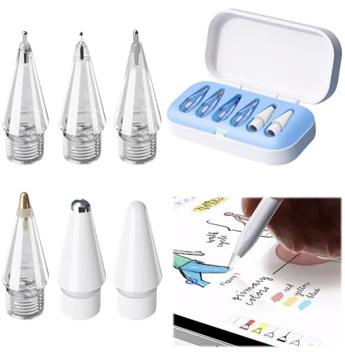 Rbleote Spitzen Kompatibel mit Apple Pencil Pro 6 PCS Stylus Pen Spitzen Wird mit 1 Aufbewahrungsbox Geliefert Kompatibel mit Apple Pencil 2./1. Generation und USB-C (6 in 1 Blau)