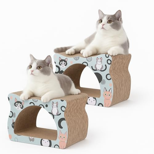 Nobleza - 2 Unidad Rascador para Gatos de cartón, Soporte de Descanso con Forma de Gato con Catnip