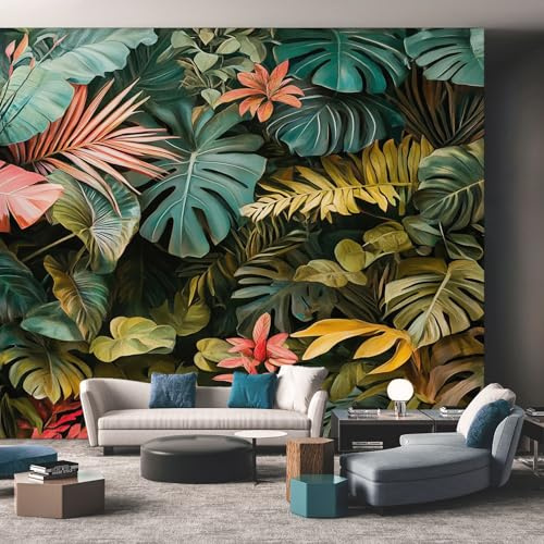 Tropical Leaf Wallpaper, Green Monstera Wallpaper for Living Room, Bedroom, Non-Woven Decor Wall Paper, Photo Mural Dining Room, Hallway, Lounge, 100 X 70 cm Qii32