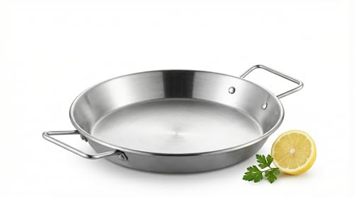 Pot à paella à double poignée en acier inoxydable à fond plat pour une cuisson et un service pratiques (32 cm)