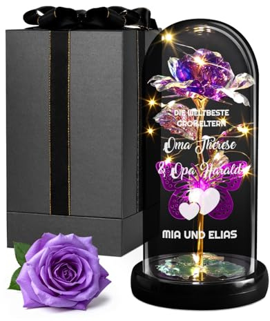 Maverton ewige Rose mit Gravur personalisiert - Rose im Glas mit Licht - Hochzeitsgeschenke für Brautpaar - personalisierte Geschenke zum Hochzeitstag zur Hochzeit