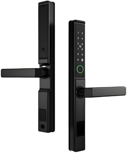 BOGJFC Cerradura Inteligente Huella Digital Para Puertas Correderas Exteriores WiFi Tuya IP68 Resistente Al Agua Aleación De Aluminio Asa Reversible Mortaja 240x22 Batería Recargable Negro