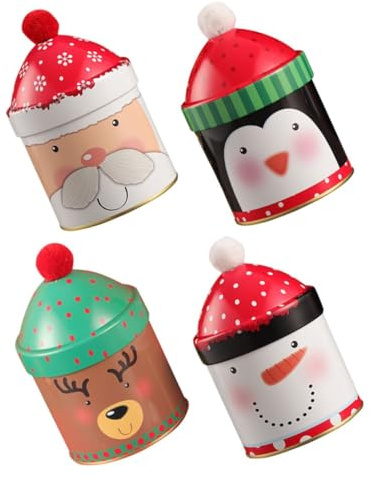 Gatuida 4 Piezas Caja de Dulces Navideños de Caja Metálica para Galletas Azucarera de Hojalata para Guardar Dulces y Artículos Navideños Navidad