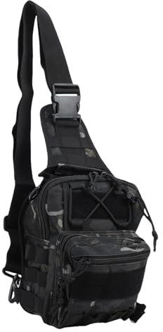 Vroomoto Sling Axelväska, Lätt Vattentät 20L Förvaring för Fiske, Vandring, Camping, Resecykling, Slingväska, Axelpack, Snedpackning (Svart Camo)