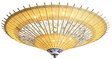 LIUNJHUY Style Chinois LED Bambou Parapluie plafonnier tissé à la Main créatif encastré plafonnier luminaires pour Tatami Salon Salon de thé géométrique Imitation Peau de Mouton lustres Interesting