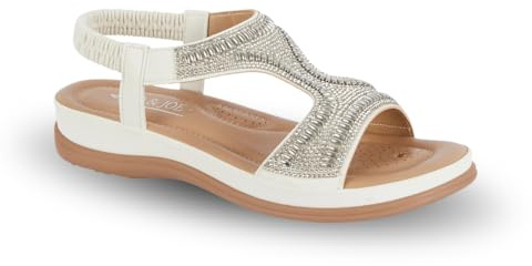 Jo & Joe Womens Wedge Jewelled Slingback Sandal Diamante Open Toe Flat Summer Beach Shoes Padded Insole Faux Leather Ladies