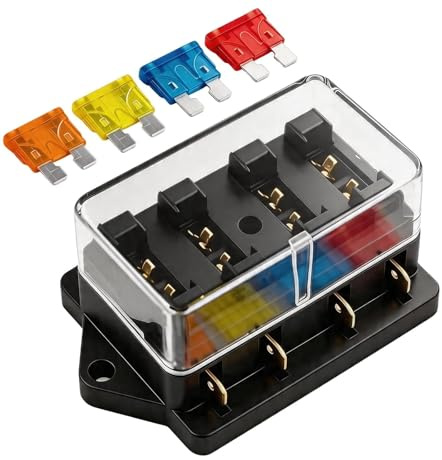 1PC 4-Fach Sicherungshalter Sicherungsblock mit 4 Sicherung 10A/15A/20A/30A Sicherungblock und Sicherungskasten, für Auto Boot Wohnmobile LKW Yacht Sicherungskasten ATO Sicherungsdose