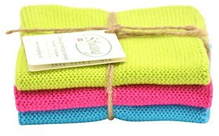 Solwang Putzlappen Lime - Pink - Türkis, 3er Set, gestrickt Wischlappen Baumwolle Wischtücher Edelstahl