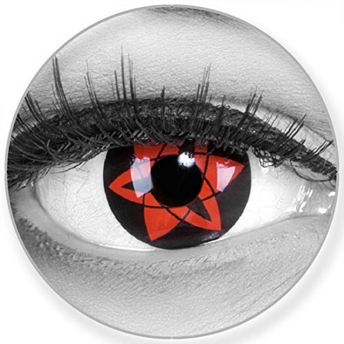 Funnylens Sharingan Kontaktlinsen Sasukes Mangekyu Anime Manga rot schwarze Kontaktlinsen weich ohne Stärke 2er Pack + gratis Behälter – 12 Monatslinsen - zu Halloween Karneval Fasching Fasnacht