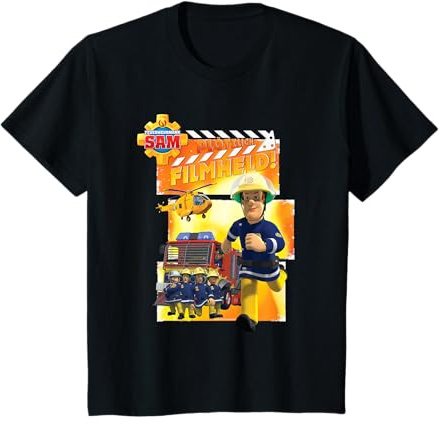 Fireman Sam Kinder T-Shirt, Schwarz, Kurzarm, Unisex, Slim, US 80, Standardlänge, Cartoon, Filme, Klassisch, Alle Jahreszeiten, Kinder