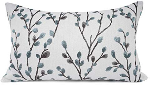 YOUR SMILE Classical Embroidery Jacquard Farmhouse Oblong Rectangle Chenille Teal Leaf Decorative Throw Pillow Case,12x20 inch