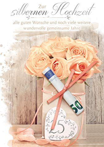 KE - Silberhochzeit Karte | 25 Jahre Hochzeitstag | Geldscheinkarte | Karte ohne Innentext | DIN A6 Klappkarte inkl. Umschlag | Motiv: Geld