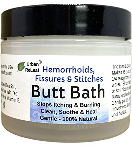 Urban ReLeaf Butt Bath ! Hemorrhoids, Fissures & Stitches. Helps itching & Burning. Clean, Soothe & Calm. The Easy Sitz Bath! Fast Relief! Gentle Sea Salt Soak. Gentle, Effective, 100% Natural