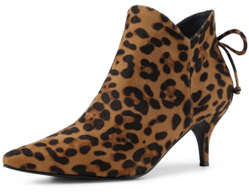 Allegra K Women's Pointed Toe Kitten Heel Leopard Ankle Booties - 9 M US