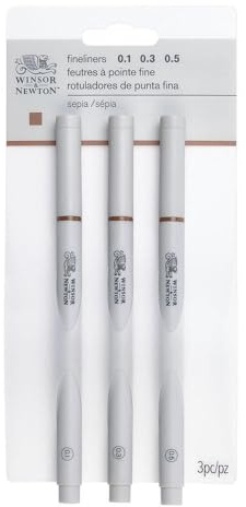 Winsor & Newton Fineliner Fine Point Pen Set, Assorted, Set of 3, Sepia
